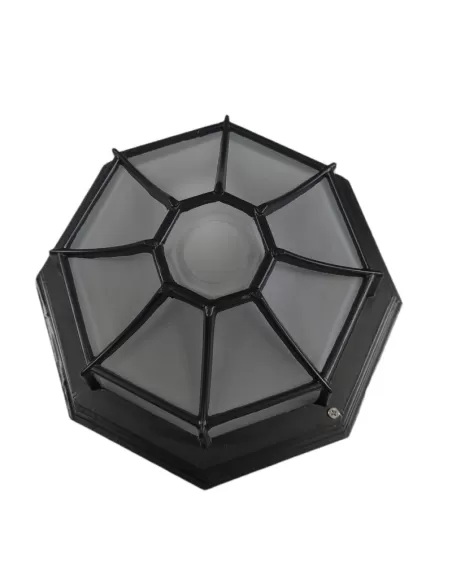 Black octagonal ceiling light E27 with satin glass grid for ceiling and wall
